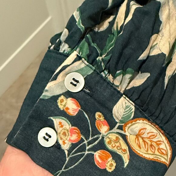 Sezane Chemise Chlo Dark Green Floral Blouse size 42/10 - Picture 5 of 12